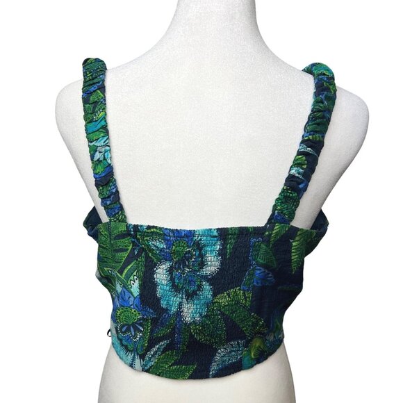 Rachel Zoe Womens Blue & Green Floral Crop Top With Ruched Straps Size L - Picture 3 of 10